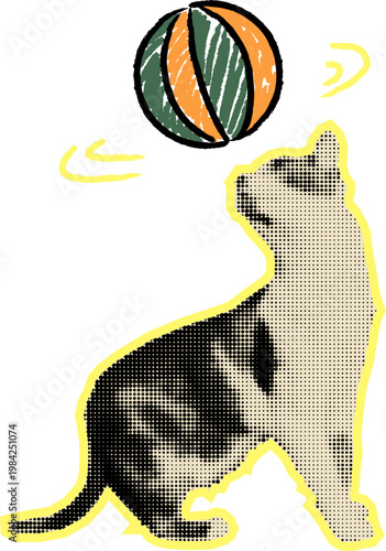Halftone Cat with Ball