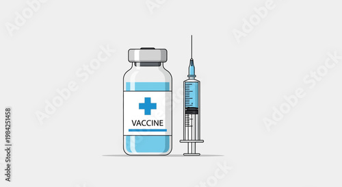 Vaccine bottle, syringe, medical illustration, healthcare symbols, vaccination icons