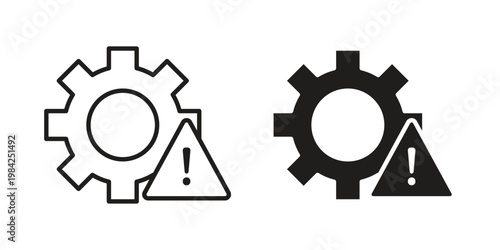 Technical warning icon simple black and white line and clip art illustrations