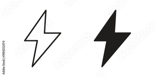 Thunder bolt icon simple black and white line and clip art illustrations
