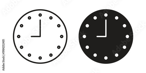 Time clock icon simple black and white line and clip art illustrations