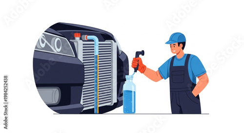 Mechanic Performing Car Radiator Cleaning Service.