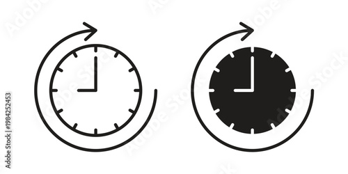 Time forward icon simple black and white line and clip art illustrations