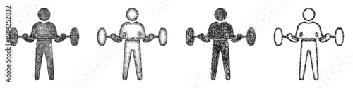 Sketch barbell curl icon design set