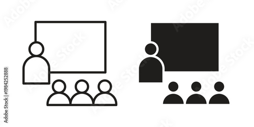 Training lecture icon simple black and white line and clip art illustrations