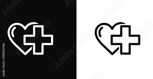 A medical logo featuring a heart with a cross on a black and white background