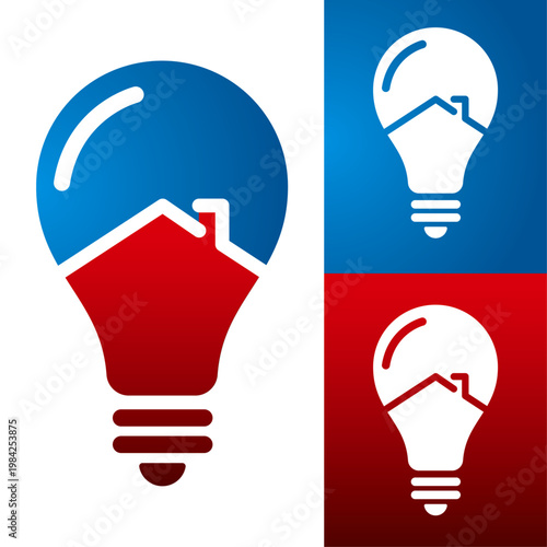 Business idea light bulb with growth arrow chart, financial analytics logo vector