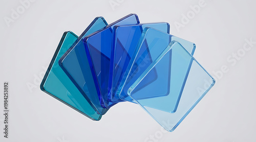 Minimalist 3D illustration of floating blue glass squares isolated on white background for modern web design