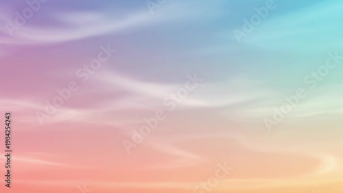 Soft pastel gradient sky with wispy clouds in pink, purple, peach and aqua tones