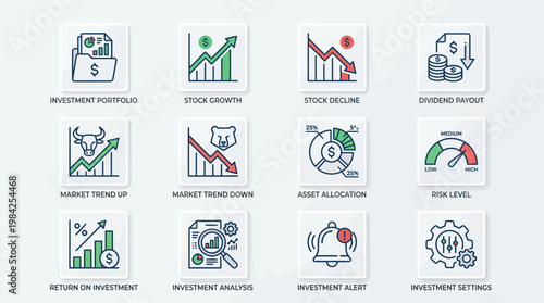 Financial Investment Icons Set for Business and Finance Concepts.