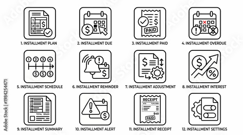 Installment Plan Icons Set for Financial Management.