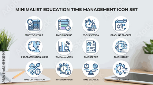 Minimalist Education Time Management Icon Set Collection.