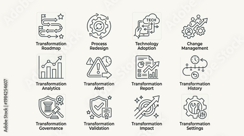 Set of Business Transformation Icons and Concepts.