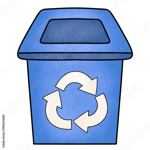 A blue recycling bin with a recycling symbol in an Earth Day Theme with Watercolor Style