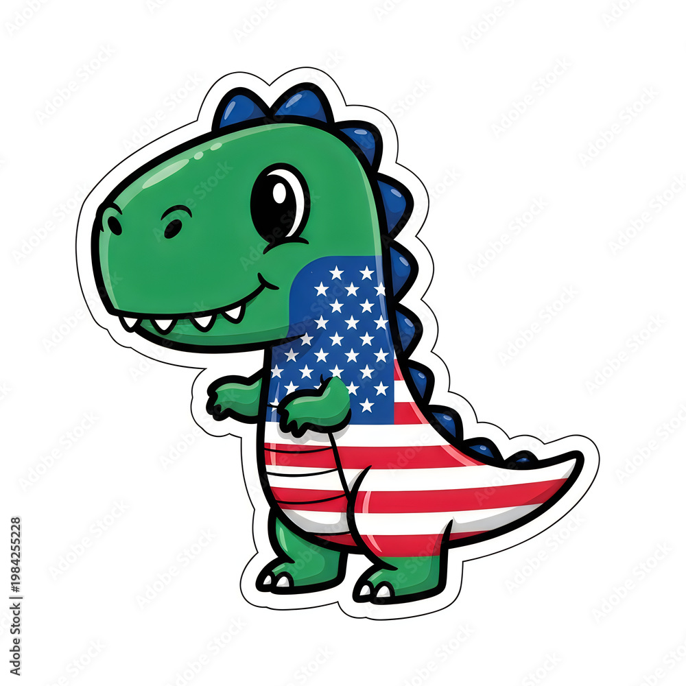 Obraz premium A cartoon dinosaur with an american flag design