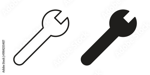 Wrench icon simple black and white line and clip art illustrations
