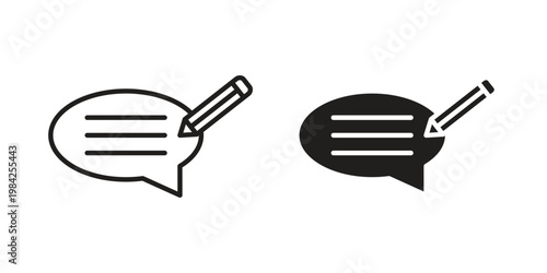 Write comment icon simple black and white line and clip art illustrations