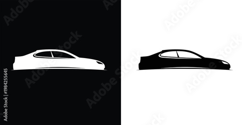 Obraz na płótnie A sleek car silhouette in contrasting black and white backgrounds