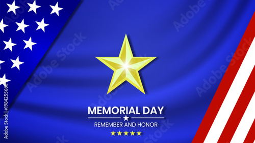 Memorial day american flag with star and patriotic text on blue background