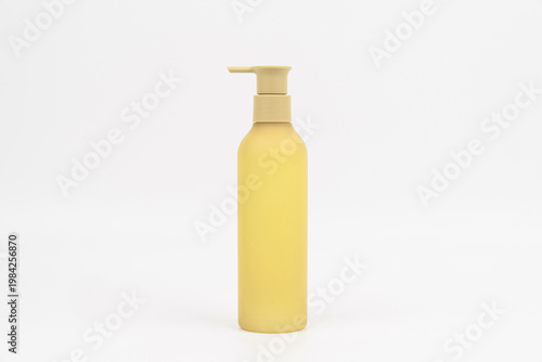 Matte yellow cosmetic pump bottle mockup on white background