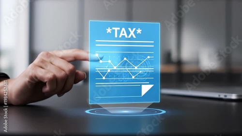 Futuristic Digital Tax Document Interface in Business Setting
