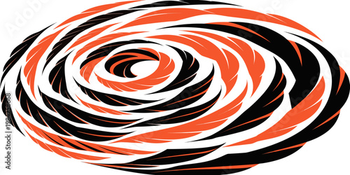 Abstract spiral vortex pattern with orange and black curved blades abstract rotation movement geometric illustration creative