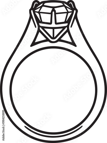 A stunning black and white line art of a solitaire engagement ring, the diamond's brilliance shines through intricate detailing.