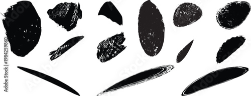 Distorted irregular shapes collection . Oval shapes design . Textured blobs . Trendy grainy shapes set . Graph print texture .Stamp effect .Grunge texture . Distressed element .vector
