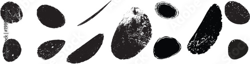 Distorted irregular shapes collection . Oval shapes design . Textured blobs . Trendy grainy shapes set . Graph print texture .Stamp effect .Grunge texture . Distressed element .vector
