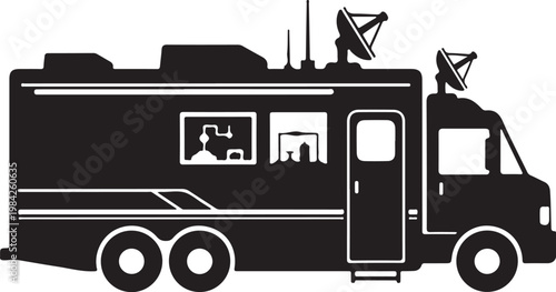 Black, vector RV, motorhome, camper, travel trailer, icon
