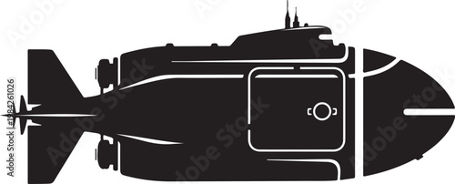 Black submarine vector icon, nautical symbol, ocean vehicle, marine illustration