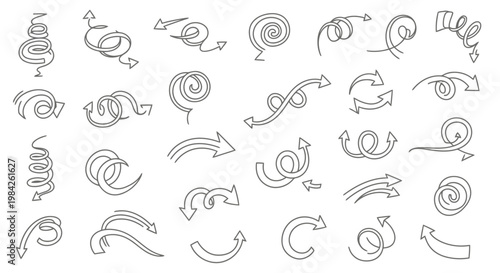 Hand-drawn arrow curly and swirly directional symbols arrows