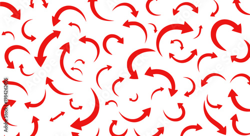 Red arrows on white background, randomly oriented curved arrows