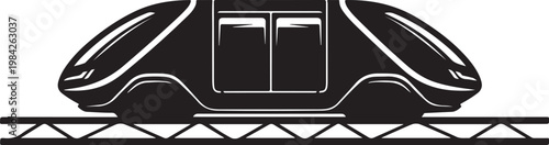 Monochrome bullet train, futuristic transportation, rail travel, vector illustration