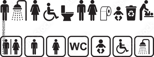 Public Restroom Icon Set - Universal Bathroom Signage and Toilet Vector Symbols.eps