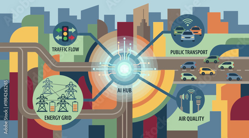 Smart City Infrastructure with AI Hub and Connected Systems