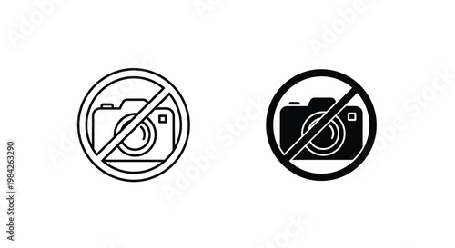 Prohibition of photography vector graphic illustration indicating no cameras allowed in designated areas or events.