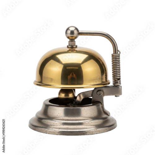 Vintage Brass Hotel Reception Call Bell Isolated on White Background