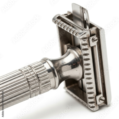 Vintage Metal Double-Edge Safety Razor for Traditional Wet Shaving Isolated on White Background
