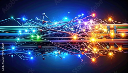 Abstract Network of Glowing Lights and Connections.