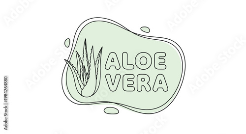 Clean aloe vera product icon featuring a green succulent plant inside a fluid organic shape with bold modern typography.