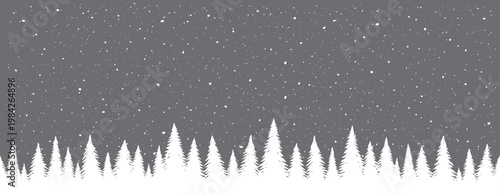 Winter Night - Snowfall over pine forest silhouettes background