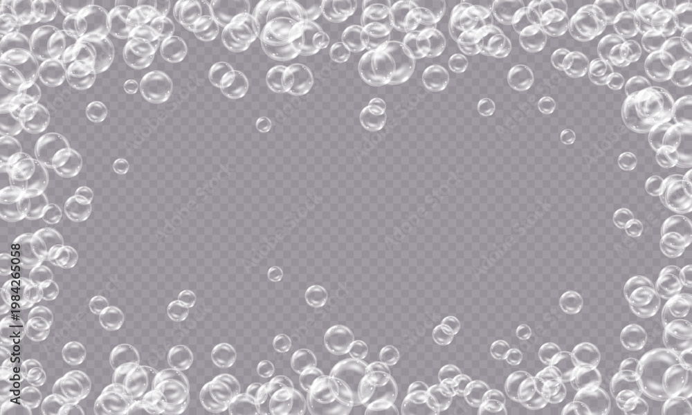 Obraz premium Vector realistic soap bubbles with reflection isolated on transparent background.