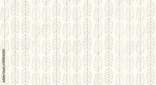 Simple vertical pattern featuring rows of stylized leaf shapes on thin stems in a muted grey and white color palette.