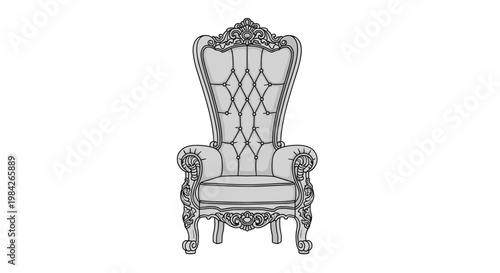 Luxurious silver royal throne with ornate carvings and diamond tufted upholstery stands as a symbol of power, leadership, and prestigious status.