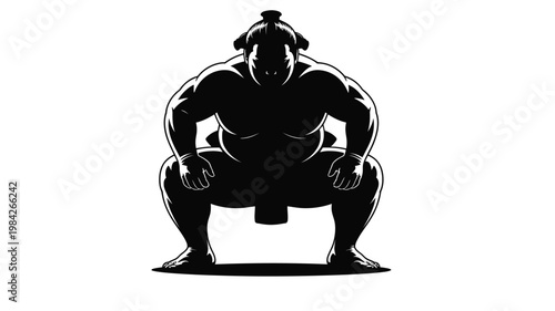 Illustration of a sumo wrestler in traditional stance isolated design