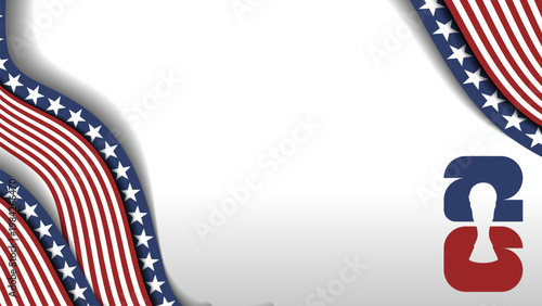 USA national flag ribbon background for 2026 football tournament. stars and stripes wavy frame with trophy silhouette and 26 number for soccer world championship in united states. Vector illustration