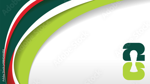 Mexican national flag ribbon background for 2026 football tournament. Green red and white wavy ribbons with trophy silhouette for soccer world championship in mexico.