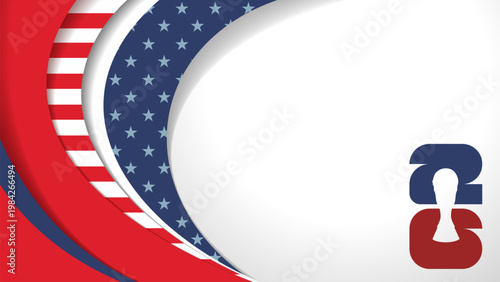 USA national flag ribbon background for 2026 football tournament. stars and stripes wavy frame with trophy silhouette and 26 number for soccer world championship in united states. Vector illustration