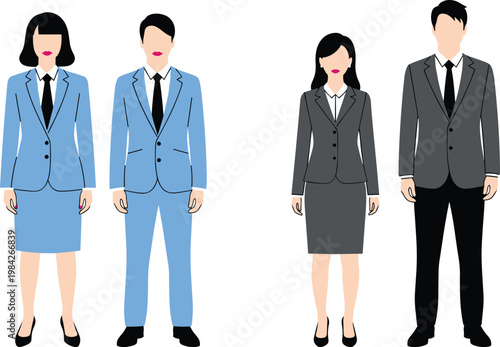 Business, people, flat, design, professionals, men, women, corporate, office, characters, standing, formal, attire, isolated, white, background, teamwork, concept, illustration